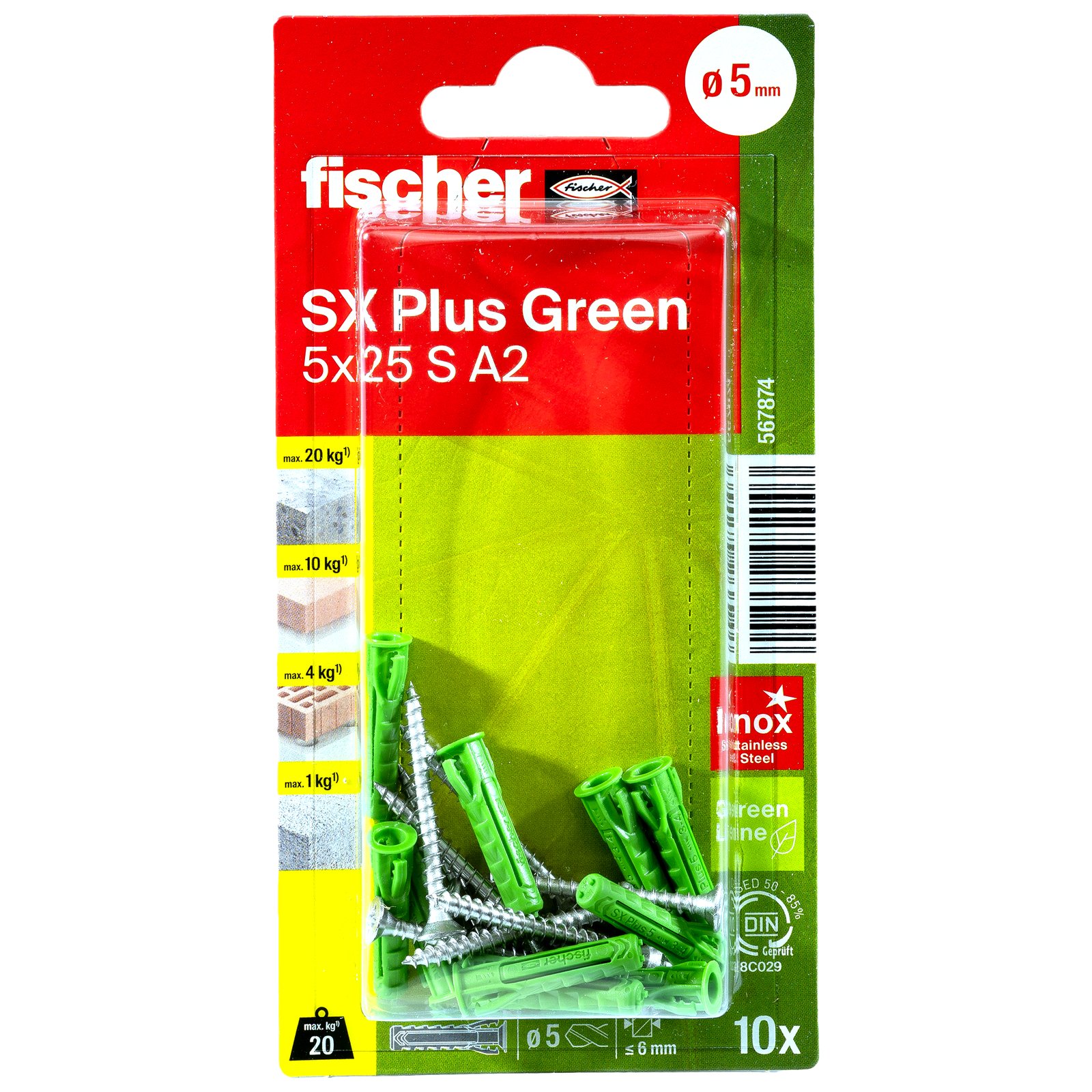 fischer Dübel SX Plus Green S A2 K
