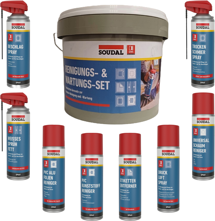 Soudal ProfiLine Fenster- und Türenbau Reinigungs- & Wartungsset – 8-teiliges Komplettsystem im praktischen Eimer Soudal ProfiLine Fenster- und Türenbau Reinigungs- & Wartungsset – 8-teiliges Komplettsystem im praktischen Eimer