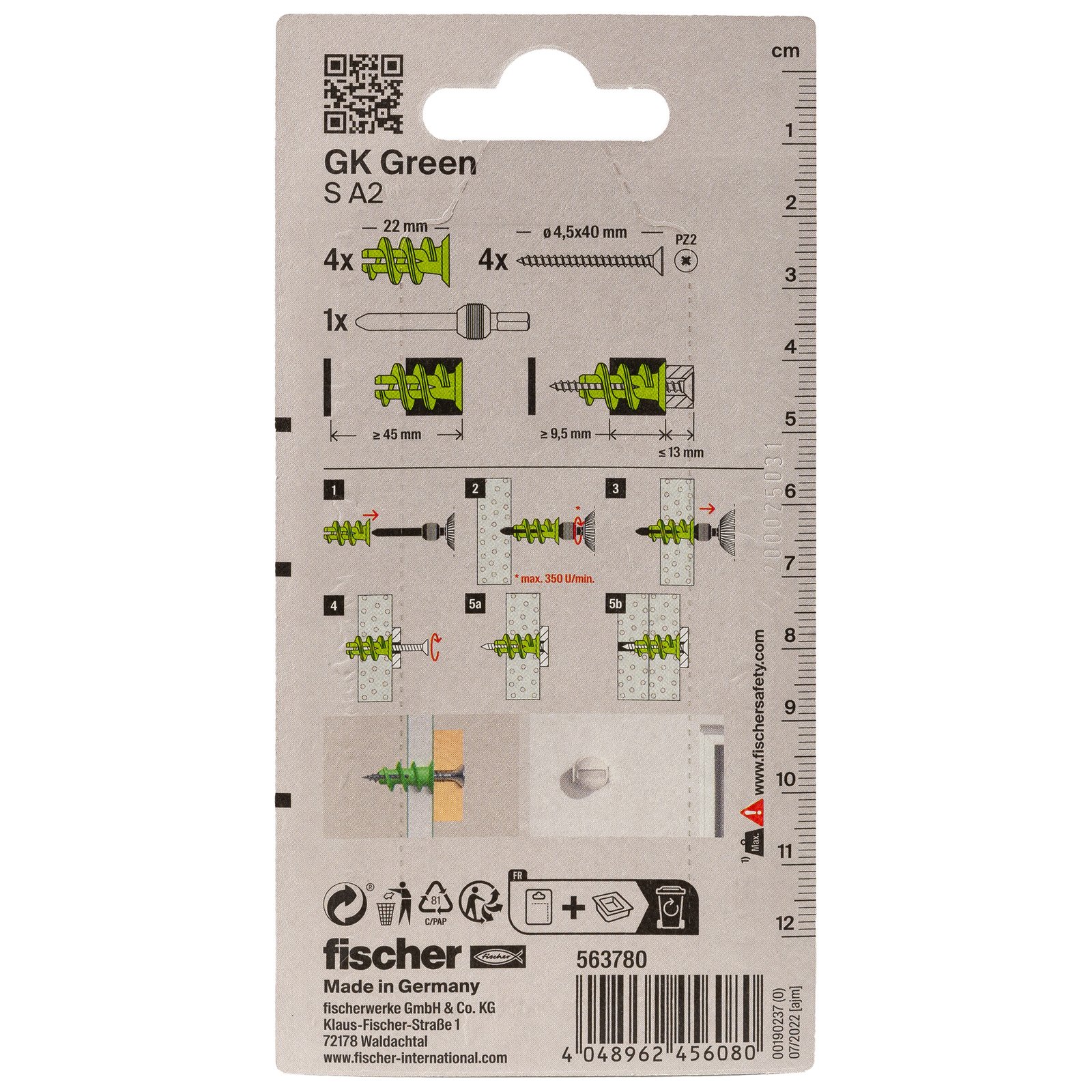 fischer Gipskartondübel GK Green S A2 K