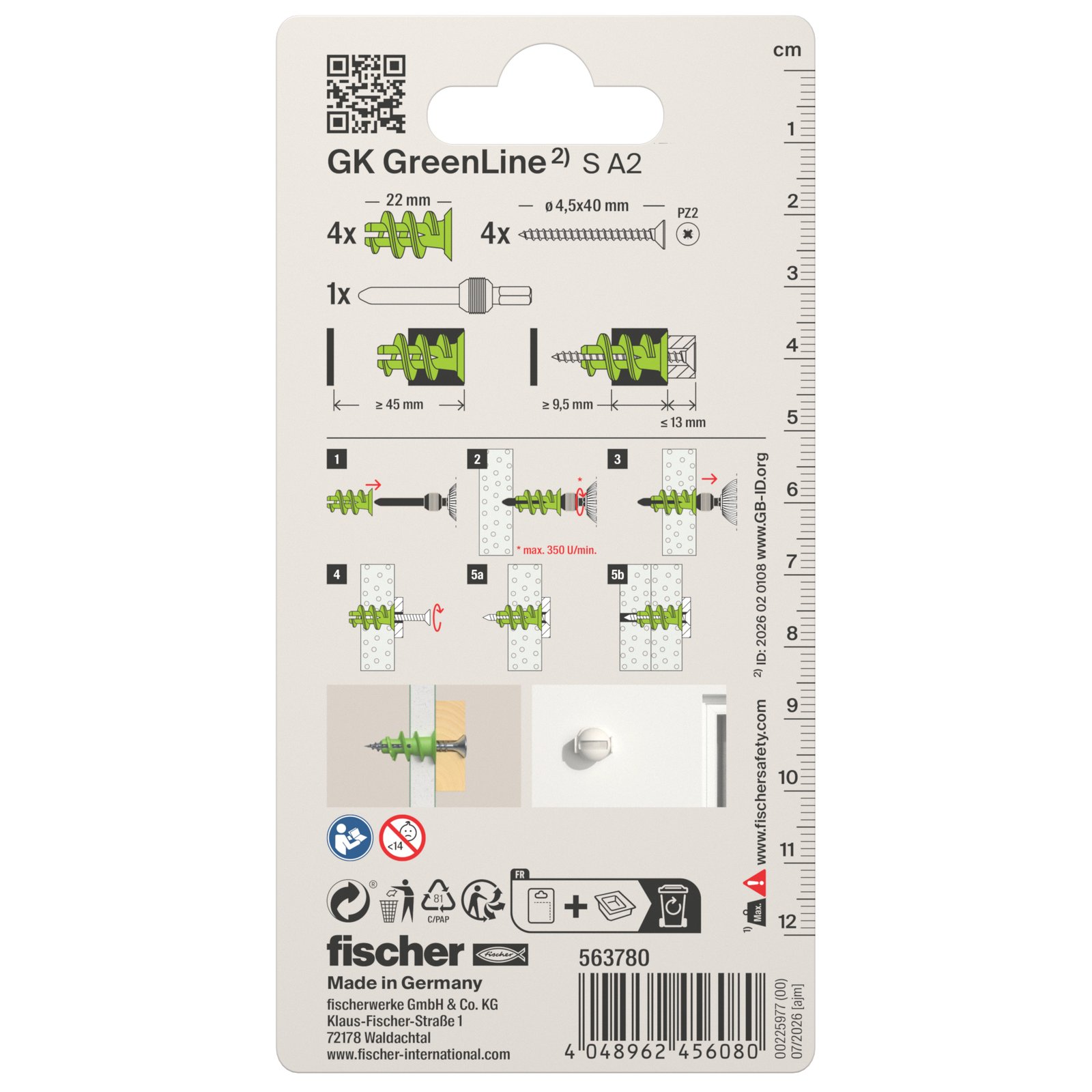 fischer Gipskartondübel GK Green S A2 K