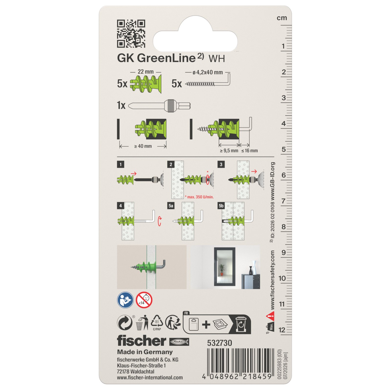 fischer Gipskartondübel GK Green WH K