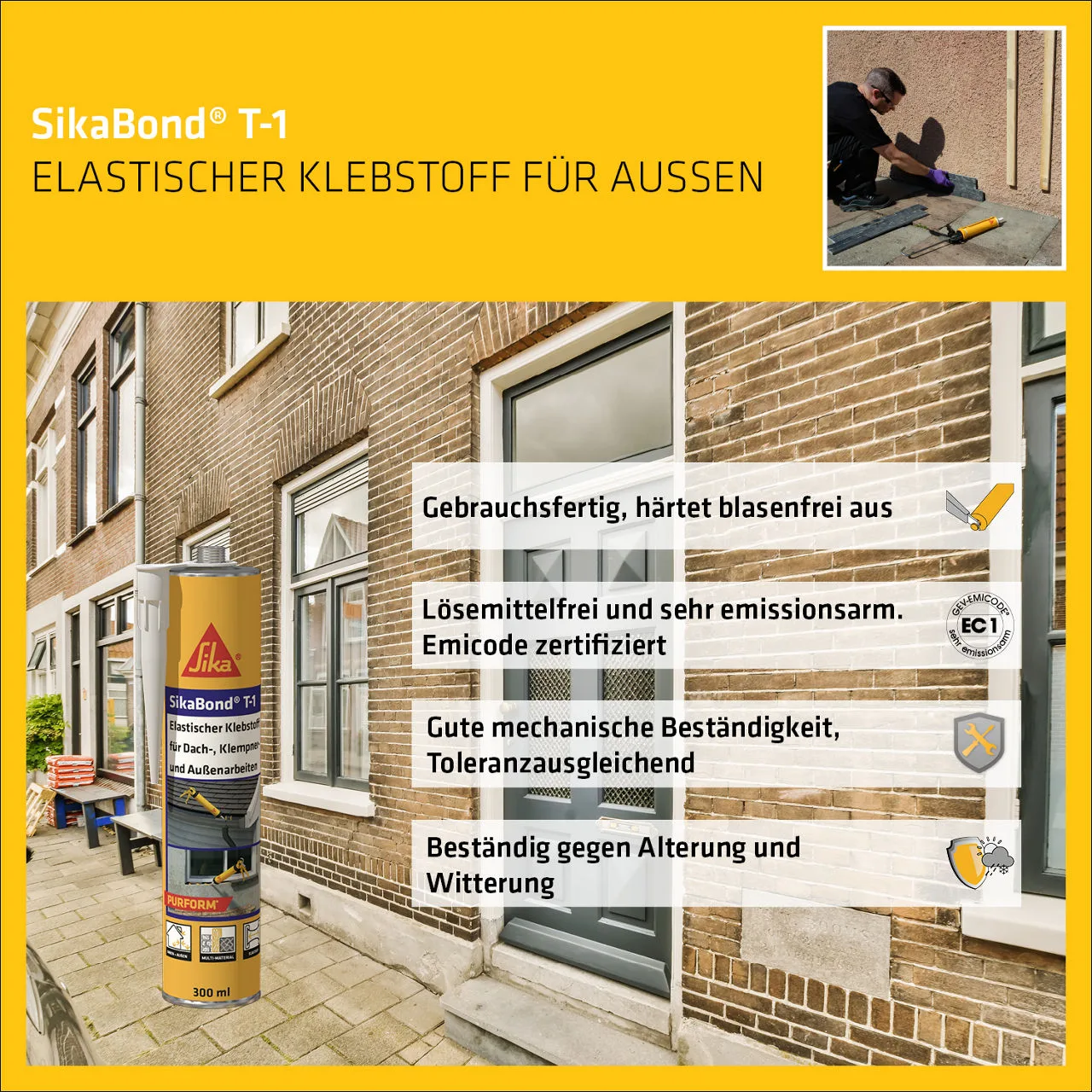 Sika SikaBond T-1 Purform Elastischer Klebstoff, betongrau