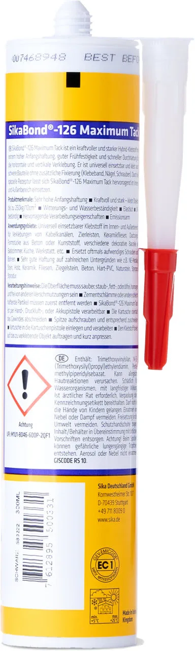 Anwendung von SikaBond-126 Maximum Tack Baukleber auf Beton und Ziegelstein